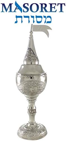 Havdalah Spice Besamim Holder 8.6 Inches, Round Shape Besamin Spices Box Tower with Jerusalem Flag Decoration - Image 2