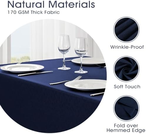 Veblandy 2 Pack Rectangle Tablecloth, 52x70 inch, Water Resistant Wrinkle Free Linen Textured Table Cloth Washable, Decorative Fabric Table Cover for Dining, Party and Camping, Navy Blue - Image 3