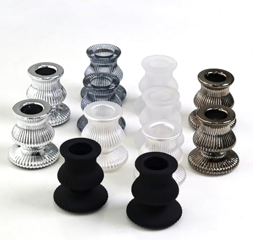 WDHODEC Black White Candlestick Holders 12PCS Glass Taper Candle Holders for Table Centerpiece Colorful Candle Sticks for Wedding, Party and Festival Decoration by WDHODEC