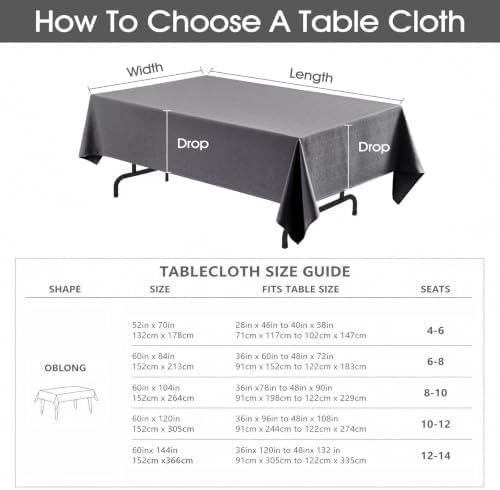 Veblandy Rectangle Tablecloth Linen Textured Waterproof & Stain Resistant Table Cloth Wrinkle Free Decorative Fabric Farmhouse Table Cover for Dining/Party/Buffet/Wedding, 60 x 120 Inch, Dark Grey - Image 6