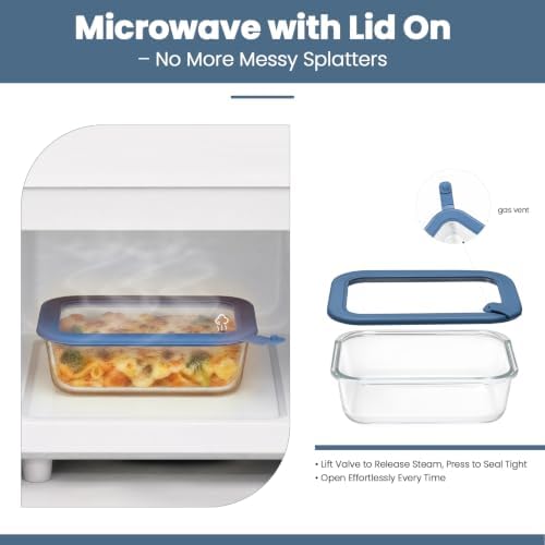 Taree Glass Food Storage Containers with Glass Silicone Lids,22/35oz, Blue - Image 3