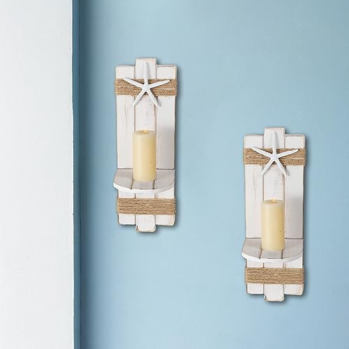 SOMTO White Starfish Wall Candle Sconces,Beach Themed Wall Decor Ocean Wall-Mount Candleholders,Nautical Style Bathroom Decor, Coastal Farmhouse Seashell Candle Holders,Set of 2 - Image 3
