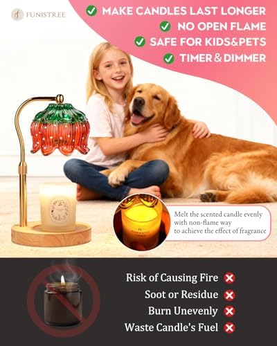 Funistree Flower Candle Warmer Lamp with Timer, Dimmable Candle Lamp Warmer, Christmas Birthday Gifts for Women Mom Her, Housewarming Home Decor, Lotus Wax Warmer for Yankee Candles - Strawb Flower - Image 4