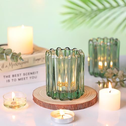 6 Pcs Votive Candle Holder, Green Glass Tea Light Candle Holders - Image 6