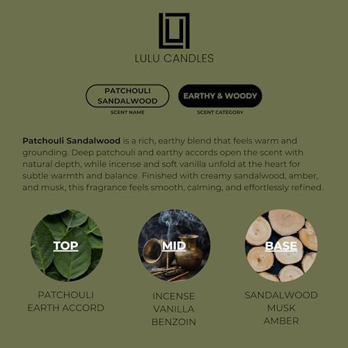 Lulu Candles | Patchouli Sandalwood | Smells Like Wood & Musk | Luxury Scented Soy Jar Candle | Hand Poured in The USA | Highly Scented Long Lasting (9 Oz.) - Image 3