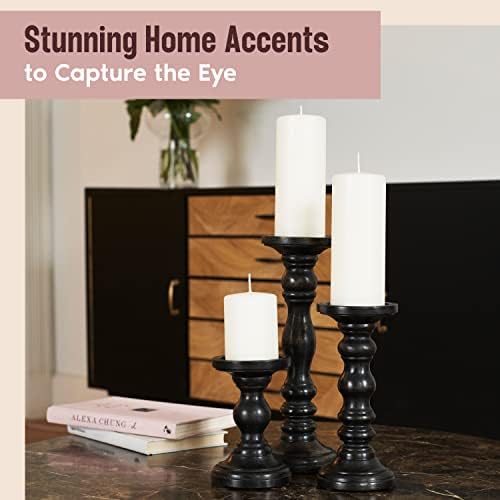 Large Candle Holders for Pillar Candles - Decorative Rustic Centerpiece Pillars Compatible with Battery-Operated Candles - Tall Farmhouse Wooden Candle Holders Pillar - Set of 3 - Image 4