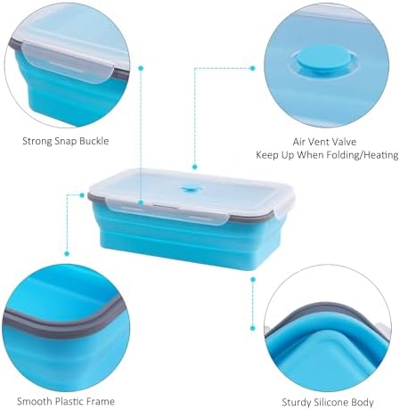 Extra Large Collapsible Food Storage Containers with Lid & Air Vent, 81 oz, 4 Pack, XXL Collapsible Marinade Container BBQ Prep Foldable Silicone Containers, Microwave Freezer Dishwasher Safe, Blue - Image 7