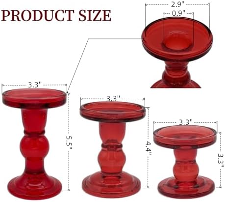 Red Glass Candle Holders 3 Pack Clear Candlestick Stand Table Centerpieces - Image 2