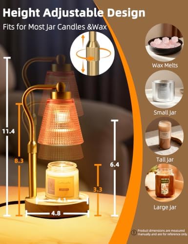 Candle Warmer Lamp for Jar Candles, Height Adjustable & Dimmable with 2/4/8H Timer, 2 * 50W Halogen Wax Melter Warmer for Home Office Décor, Flameless & Smokeless, Gift for Women Mom,Pomegranate Red - Image 6