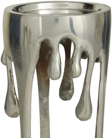 CosmoLiving by Cosmopolitan Aluminum Metal Abstract Decorative Candle Holder Melting Drip Candle Stand, Set of 3 Candlestick Holder 12", 10", 8"H, Silver - Image 4