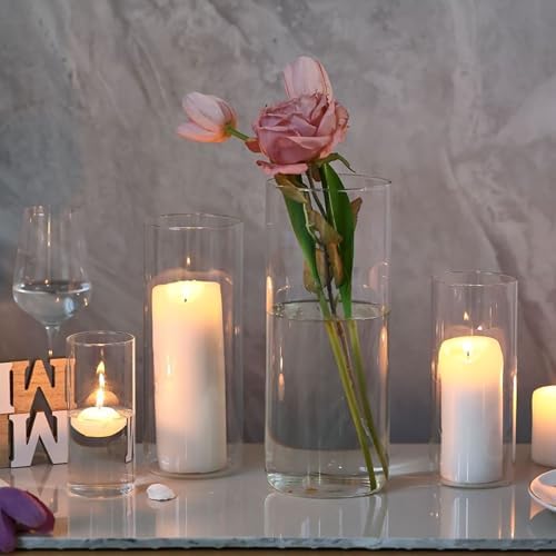 PHOSPHOR 16 PCS Glass Candle Holder, Hurricane Candle Hoder, Glass Pillar Candle Holder, Clear Cylinder Candleholder Cylinder Vase for Centerpieces Wedding Party Decoration - Image 5