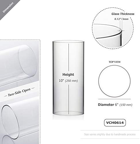 WGVI Hurricane Candle Holder Sleeve, Wide 6", Height 14", Clear Glass Cylinder Candleholder, Chimney Tube, Open Ended Candle Shade, 1 Piece - Image 2