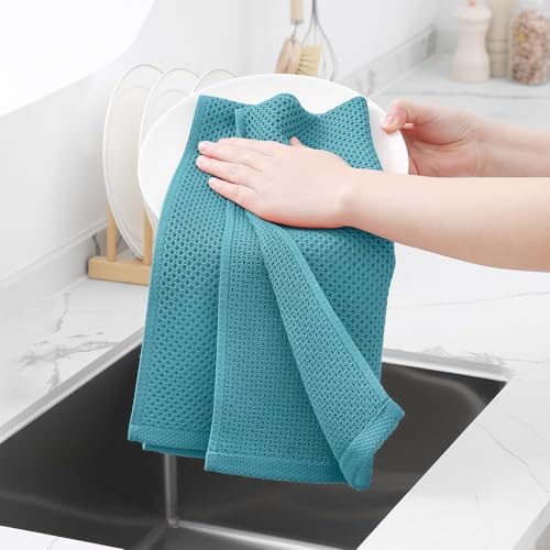 Homaxy 100% Cotton Waffle Weave Kitchen Dish Towels 24-Pack, Lake Blue - Image 4