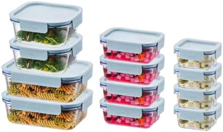LocknLock LNG445S12M The Clear Heat-Resistant Borosilicate Glass Food Storage Set, 24-Piece (12 Containers + 12 Lids) - Mint by LocknLock