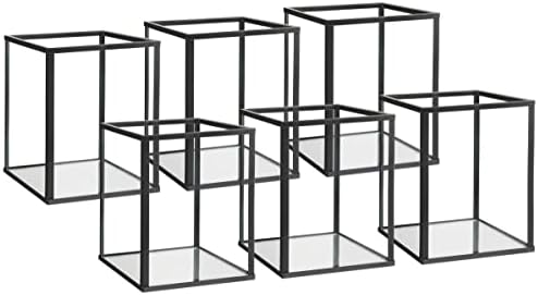 Phosphor Set of 6 PCS Small Glass Hurricane Camdle Holder, Black Candle Holder for Wedding, Party, Holiday. by PHOSPHOR