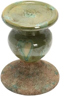 Creative Co-Op 2-Tone Sculptural Terracotta Pillar Candle Holder, Distressed Green, 5.5" W x 6.5" H (Pack of 6) - Image 6