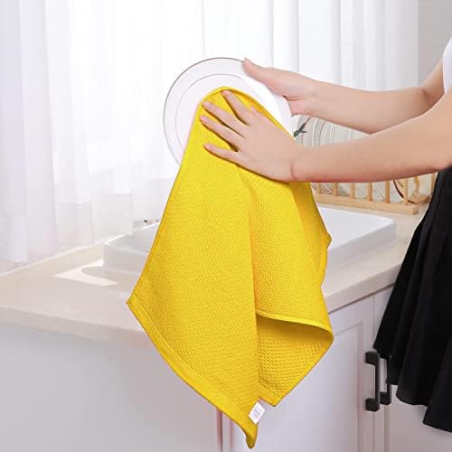 Homaxy 100% Cotton Waffle Weave Kitchen Dish Towels 4-Pack, Yellow - Image 4
