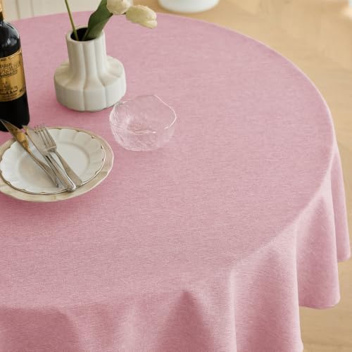 Decorelia Faux Linen Texture Waterproof Round Tablecloth 60 inch, Pink - Image 2