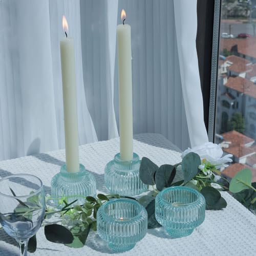 Woho Light Blue Candlestick Holders Set of 4 for Wedding Table Centerpiece - Image 2