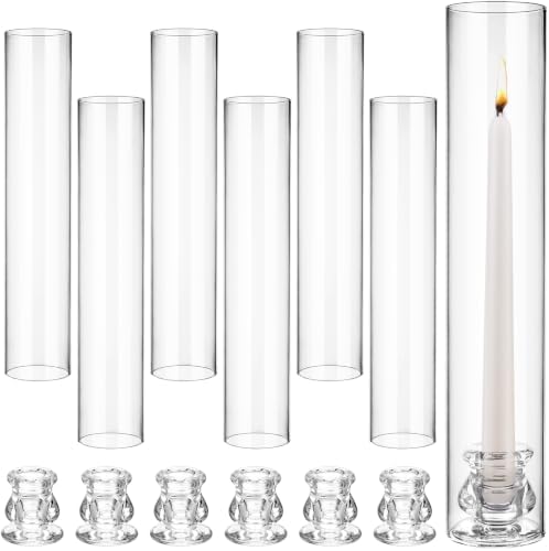 6 Set Glass Hurricane Candle Holders 11.8" Open Ended Glass Candleholder Tube Shape Bottomless and 2.1" Taper Clear Candlestick Holder Bulk for Table Centerpiece Wedding Party Home Decor (6, Clear) by Unknown