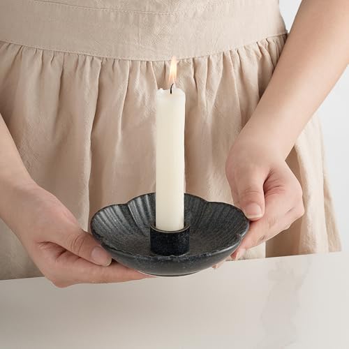 Ceramic Taper Candle Holder, 4.72 in Polished Round Base Tray - Image 5