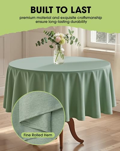 Pureegg Table Cloth for Round Tables - Elegant Linen Sage Green Tablecloth Resists Water, Stain, Wrinkle and Heat, Ideal for Dining, Party, Birthday and Wedding, 60 Inch - Image 6