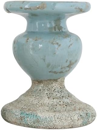 Creative Co-Op Large Distressed Blue Terracotta Pillar Candle Holder - Image 4