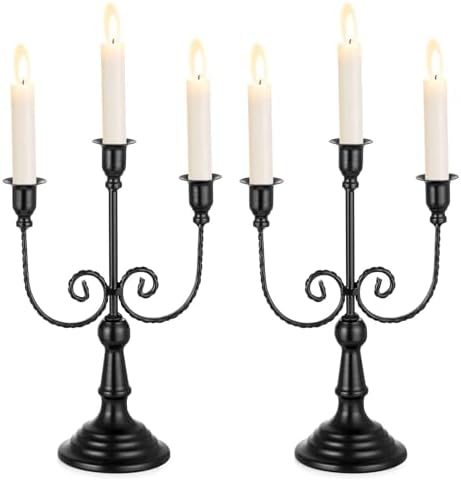 Sziqiqi Black Candelabra Candle Holder for Halloween, 3 Arms Candelabra by SZIQIQI