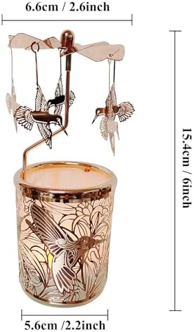 Kingnero Rotary Candle Holder Metal Spinning Windmill Candlestick Carousel Candle Tea Light Holder for Home Decoration for Mom Women Wife Children (Rose Gold Hummingbird) - Image 2