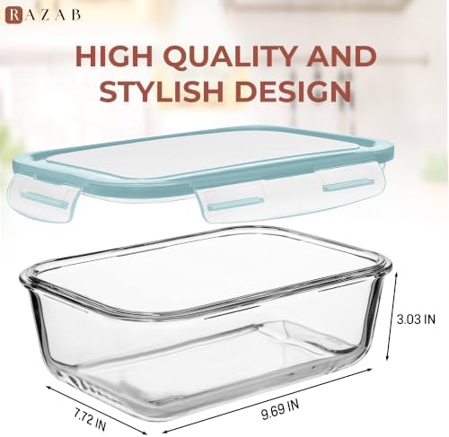 Razab 10 Cups/ 80 Oz 4 Pc (Set of 2) Glass Food Storage Containers with Airtight Locking Lids-For Storing & Serving Food. BPA Free & Leak Proof - Microwave, Dishwasher, Fridge, Freezer and Oven Safe - Image 2
