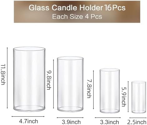 PHOSPHOR 16 PCS Glass Candle Holder, Hurricane Candle Hoder, Glass Pillar Candle Holder, Clear Cylinder Candleholder Cylinder Vase for Centerpieces Wedding Party Decoration - Image 2