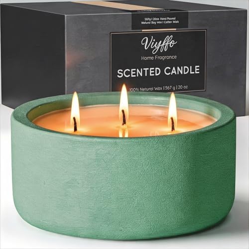 Viyffo 20oz Large Scented Candle - Lemongrass & Bergamot, 3 Wick Home Scented Candle for Women and Men, Non Toxic Soy Candle, Green Ceramic Jar, Luxury Home Fragrance, Room Décor & Birthday Gift by Viyffo