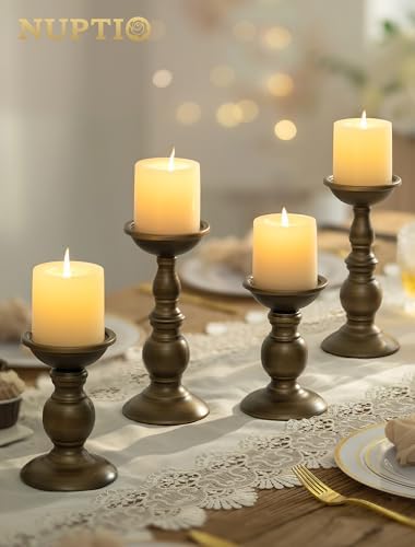 NUPTIO Bronze Pillar Candle Holders: Metal Candle Stand for 3" Candles - Image 4