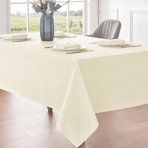 Veblandy Rectangle Tablecloth 60x84 inch Linen Textured Waterproof Table Cloth Stain and Wrinkle Resistant Washable, Decorative Fabric Table Cover for Outdoor and Indoor Use, Ivory - Image 2