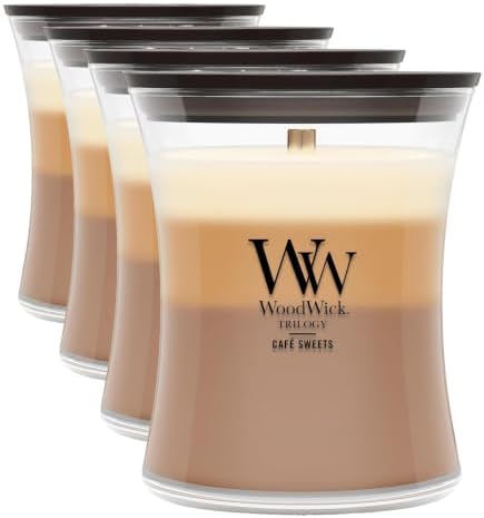 WoodWick Cafe Sweets Trilogy Tri-Scented Candle, Crackling Wick, 9.7oz (Pack of 4) by WoodWick