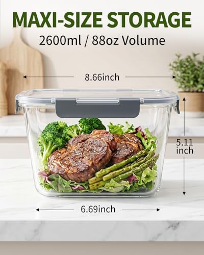 2 Pack 88oz/11 Cups Large Glass Storage Containers with Lids, High Borosilicate BPA Free Airtight Leakproof Meal Prep Containers for Microwave, Freezer & Dishwasher, Kitchen, Gym & Picnic,Baking - Image 6