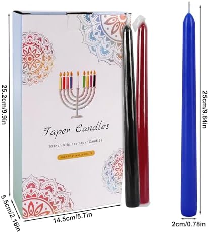 YOROXRG 24 Colored Taper Candles, 7-8 Hours Burn Time, Unscented, Smokeless and Dripless, 0.75 x 10 Inch Dinner Candle Set for Household, Wedding, Party and Home Décor Candlesticks - Image 5