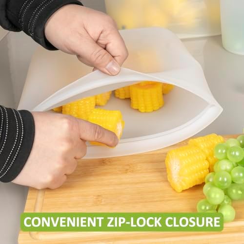100% Silicone Reusable Storage Bag, 16 Pack Stand-Up Wide-Mouth Zip-Lock Food Storage Bags, Easy-Fill Easy-Open Easy-Clean Space-Saving, Microwave & Dishwasher Safe, 2 XL/4 L/4 M/4 S/2 XS, Translucent - Image 4