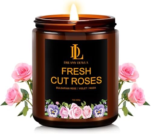 Fresh Cut Roses Candles, Fresh Cut Roses Scented Candle, Mother's Day Candle Gifts for Women, Soy Candles for Home Scented, 7oz 50 Hours Burn, Home Décor by DLDREAMYDEWLA