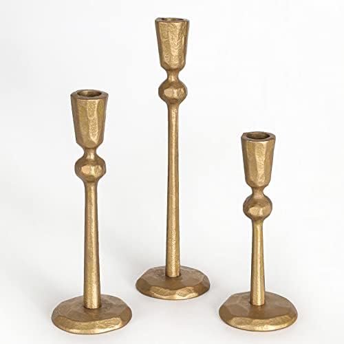 Antique Brass Iron Taper Candle Holder - Set of 3 Decorative Candle Stand by SUJUN