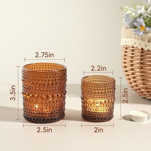 12pcs Votive Candle Holder, 2.7 * 3.5in Large Amber Glass Tea Light Candle Holders Bulk, DIY Wax Filling Romance Tealight Candle Holders for Home Table & Christmas - Image 3