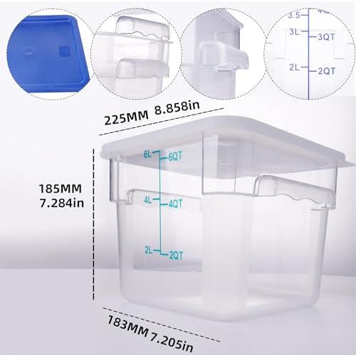 2 Pack Square Food Storage Container With Lid, 2-6 Quart Commercial Storage Box With Scale & Handle, Cake Making, Dough Marinating Meat, Kitchen Supplies (6 Quart) - Image 3