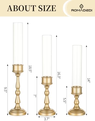 Romadedi Glass Hurricane Candle Holder, Gold Candlestick Holders, Set of 3 - Image 3