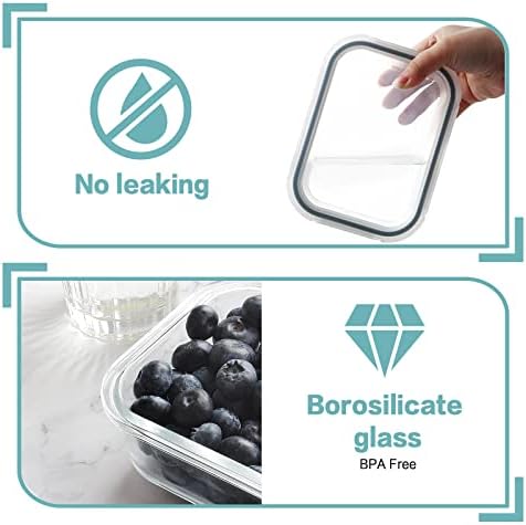HOMBERKING 30oz 8 Pack Glass Meal Prep Containers with Lids, Food Storage Airtight Bento Boxes with Leak Proof Locking for Microwave, Oven, Freezer and Dishwasher (8 lids & 8 Containers) - Image 4