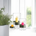 WGVI Clear Glass Pedestal Hurricane Candle Holder, 6"+8"+10" H, Decorative Vase for Pillar Candles, Short Stemmed Candleholder Cylinder, Tabletop, Home Décor, 1 Set of the Smaller 3 Sizes by WGVInternational-OpusGlassware