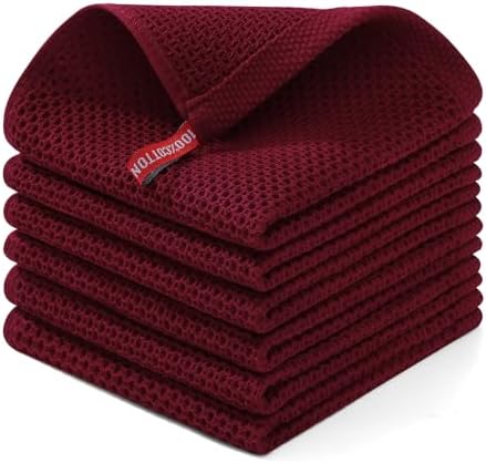 Homaxy 100% Cotton Waffle Weave Kitchen Dish Cloths 6-Pack, Burgundy by Homaxy