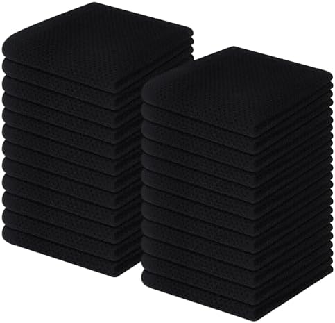 Homaxy 100% Cotton Waffle Weave Kitchen Dish Cloths 24-Pack, Black by Homaxy