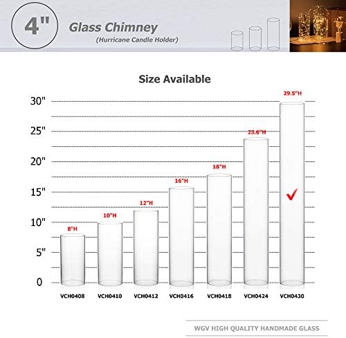 WGVI Hurricane Candle Holder Sleeve, Wide 4", Height 30", Clear Glass Cylinder Candleholder, Chimney Tube, Open Ended Candle Shade, 12 Pieces Bulk - Image 3