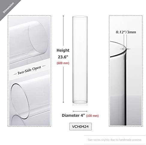 WGVI Hurricane Candle Holder Sleeve, Wide 4", Height 24", Clear Glass Cylinder Candleholder, Chimney Tube, Open Ended Candle Shade, 1 Piece - Image 2