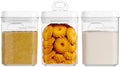 Felli Flip Tite Storage Container with Built-In Spoon & Airtight Lid 5” Large-M Ring Flip Top, Stackable Acrylic Canister for Sugar Flour Powder, Kitchen Pantry Organizer (1.8qt), 2 spoons by Felli